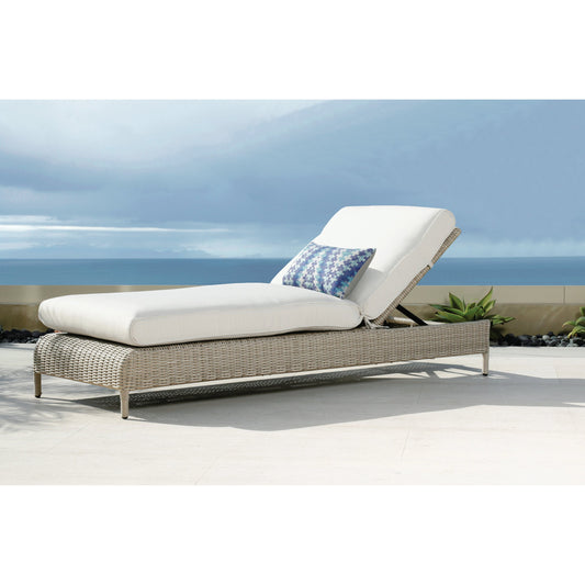 Manhattan Outdoor Adjustable Chaise in Linen by Sunset West in gray. Made from resin wicker in a modern style.