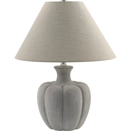 Bulsny Accent Table Lamp by Livabliss in body: gray; shade (outside): gray; shade (inside): white; finial: metallic - nickel; harp: metallic - nickel; cord: translucent and paintedplated. Made from cement, linen, polyester, 