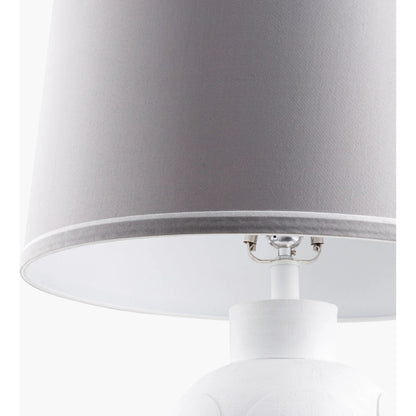 Blustar Table Lamp - 499135 by Surya in translucent, metallic nickel, white, gray. Made from body: resin, shade (outside): polyester, shade (inside): polyester, finial: plastic in a modern style.