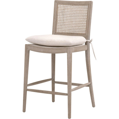 Blume Counter Stool by Essentials For Living in performance textured cream linen, natural gray oak, cane. Made from solid oak wood, cane in a transitional style.