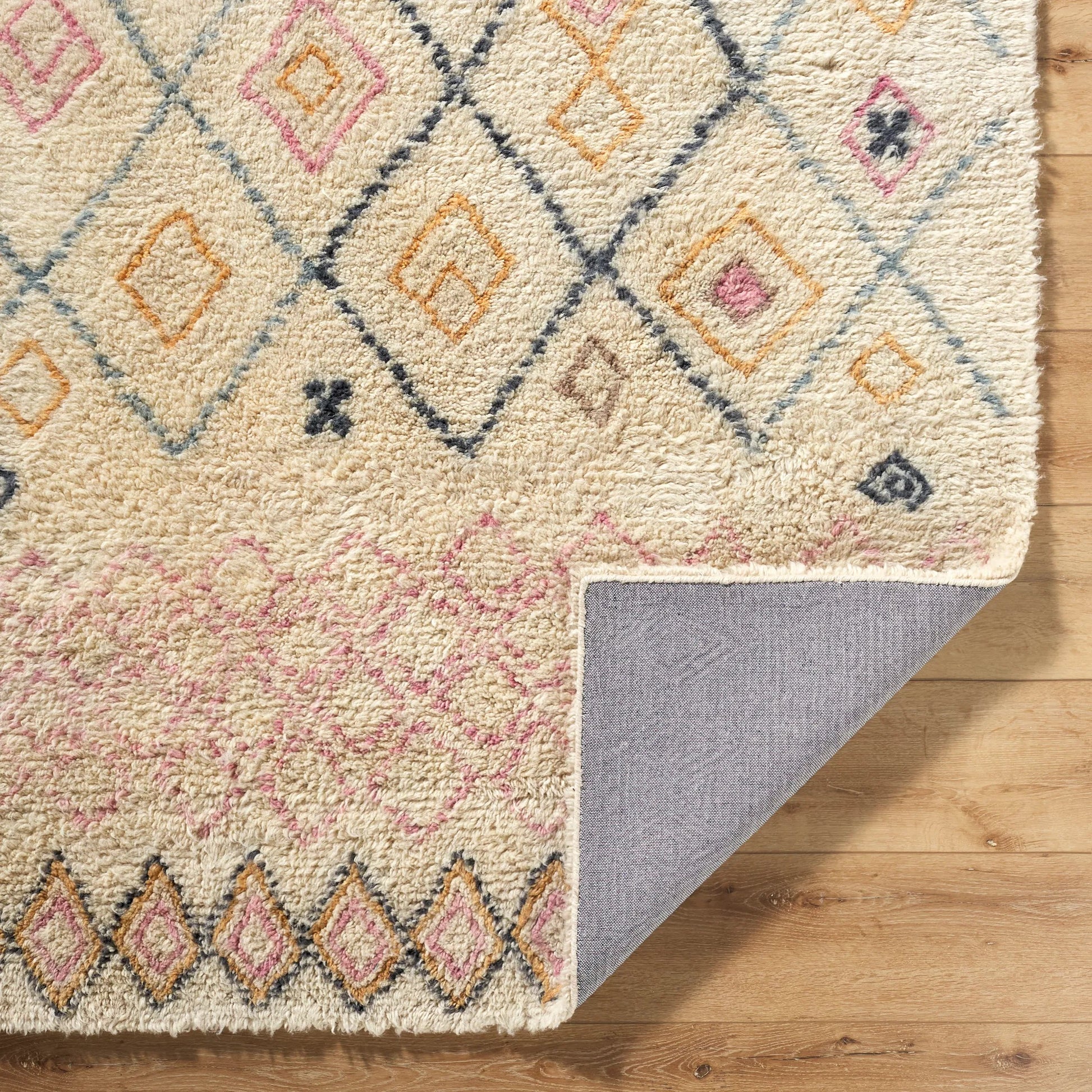 Beni Moroccan 539049 Rug by Livabliss in beige, mustard, blush pink, slate blue, charcoal. Made from wool in a unique style.