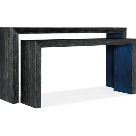 Melange Halen Nesting Sofa Tables by Hooker Furniture in black, blue. Made from pine, maple veneers in a modern style.