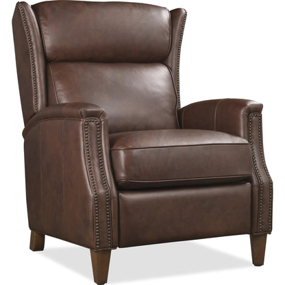 Lansing Power Recliner with Power Headrest by Hooker Furniture in dark wood. Made from leather in a traditional style.