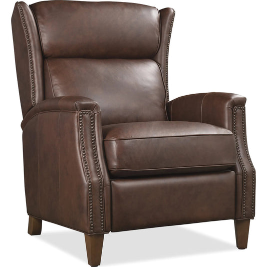 Lansing Power Recliner with Power Headrest by Hooker Furniture in dark wood. Made from leather in a traditional style.