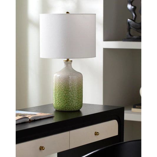 Benin Accent Table Lamp by Surya in glazedpainted. Made from ceramic, linen, plastic, iron in a unique style.