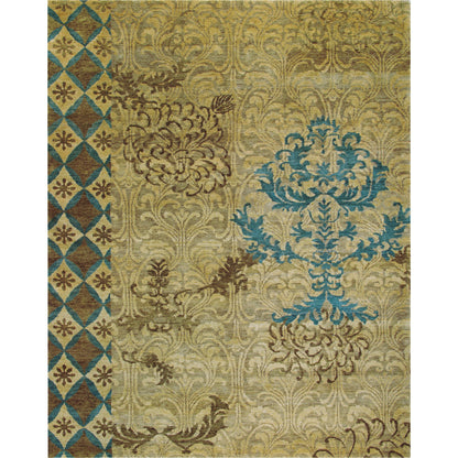Qing Transitional & Botanical Rug - 6062F by Feizy in tan, brown, blue. Made from wool, viscose in a unique style.