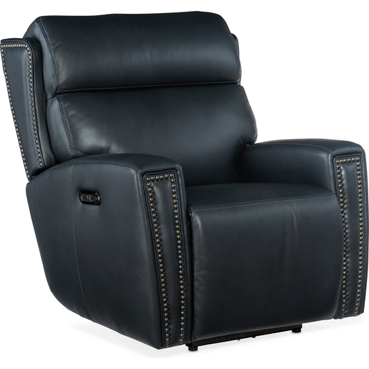 Ruthe Zero Gravity Power Recliner by Hooker Furniture in salvo denim. Made from leather in a unique style.
