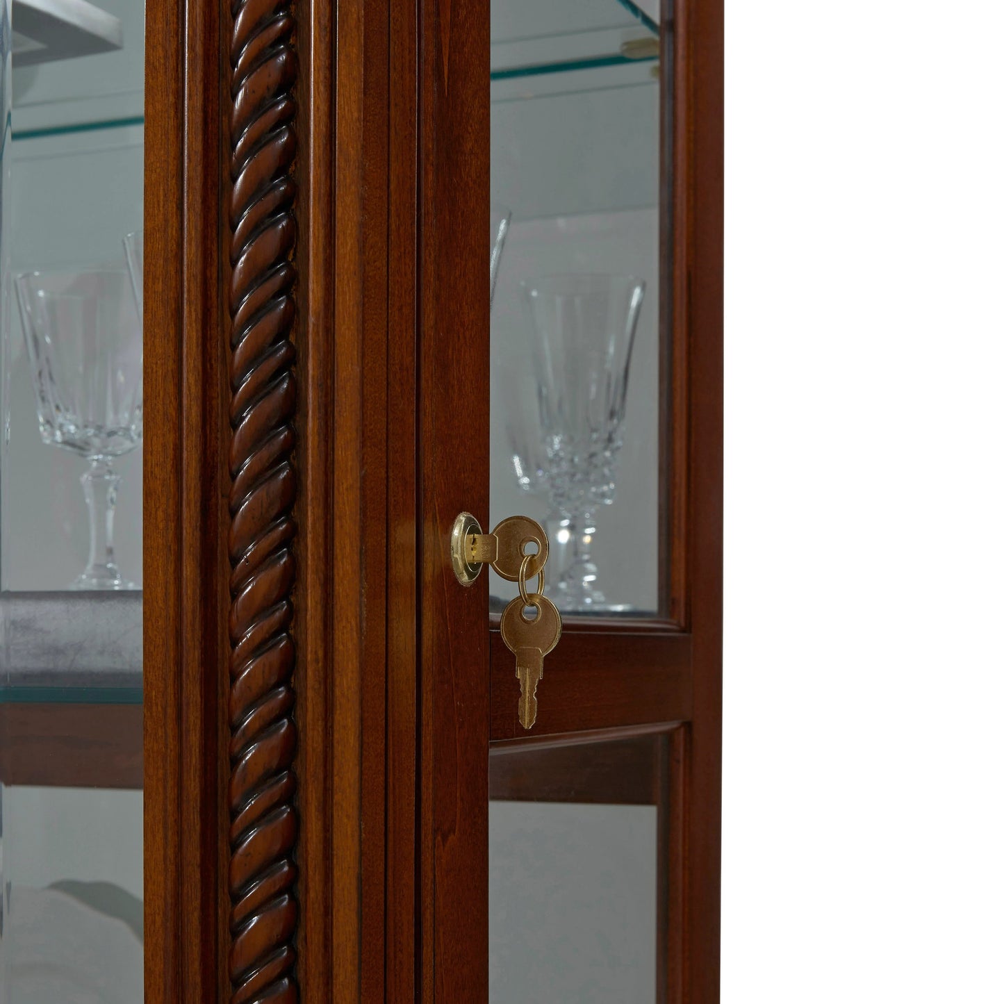 004 SI-2155436 | Closeup | 43'' Wide Medallion Cherry Curio Display Cabinet by Pulaski Furniture in rich cherry. Made from hardwood solids in a traditional style.