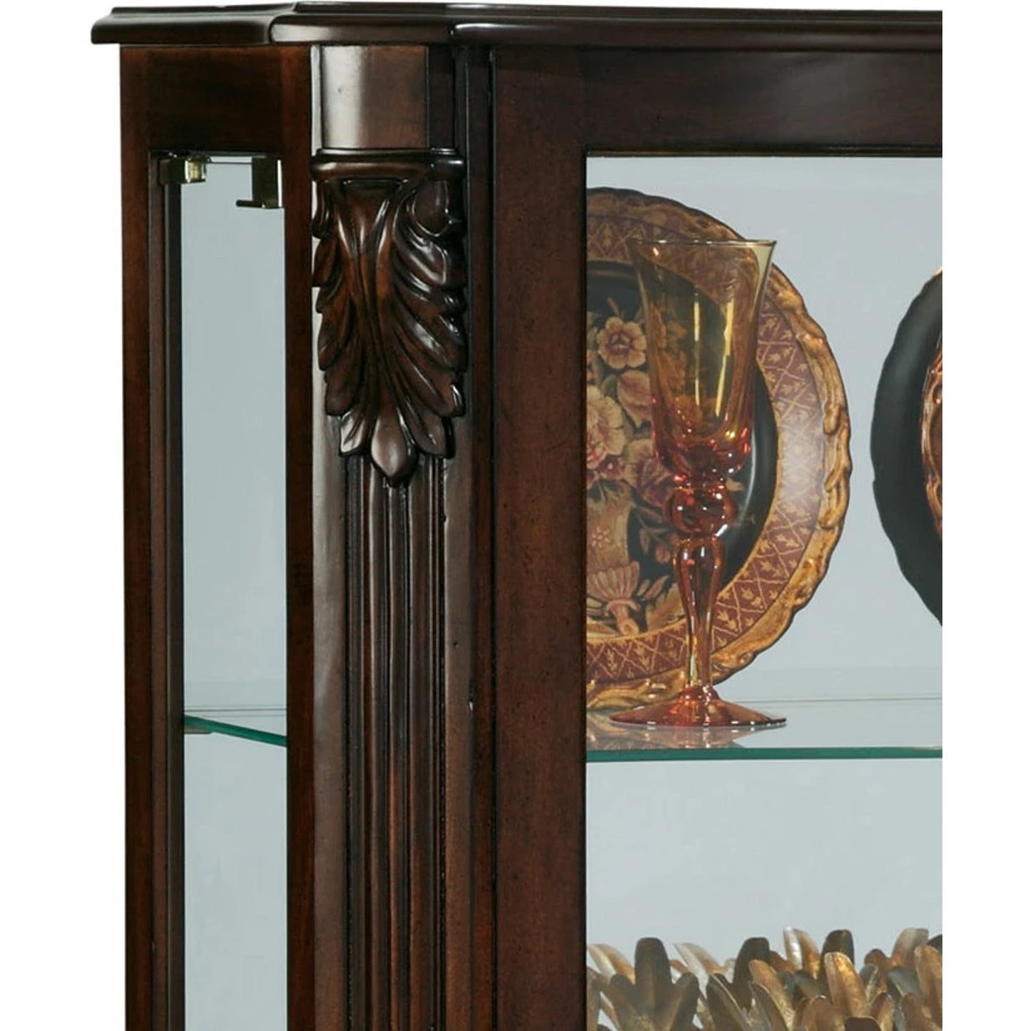 003 SI-2155617 | Closeup | Mantel Curio by Pulaski Furniture in deep cherry. Made from select hardwoods in a traditional style.