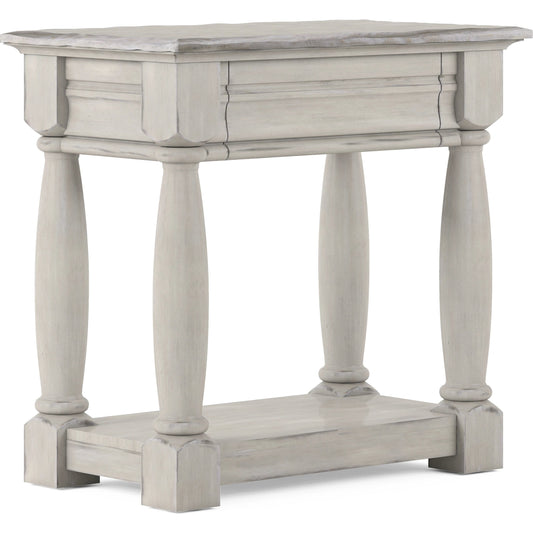 Alcove Night Table by A.R.T. Furniture in belgian ivory. Made from acacia solids, maple veneers, metal in a traditional style.