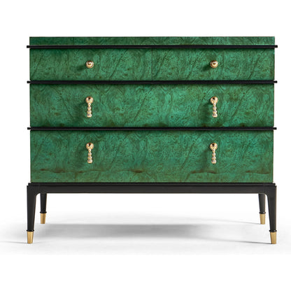 Jacques Bachelors Chest, Brown by Jonathan Charles. Made from solid beech wood, myrtle burl veneers, brass in a modern style.