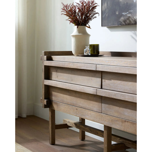 Altos Console Table by Becki Owens x Surya in brown. Made from oak in a unique style.