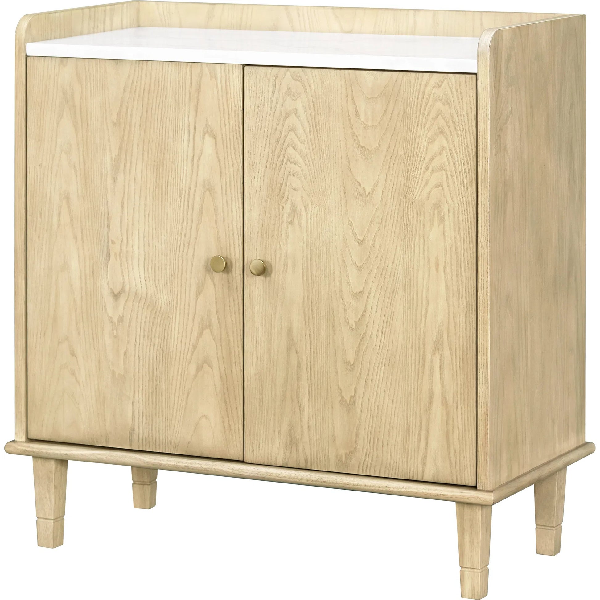 Arista Cabinet by Becki Owens x Livabliss in tan, white. Made from ash wood veneer, marble, rubber wood in a transitional style.