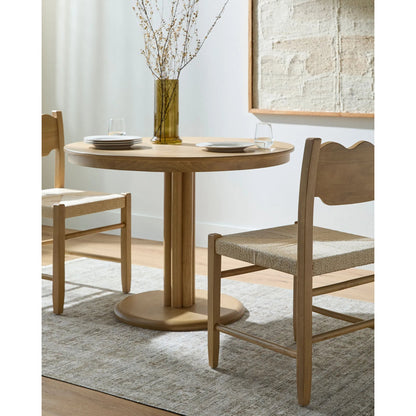 Arista Dining Table by Becki Owens x Livabliss in tan. Made from ash wood veneer, rubber wood in a transitional style.