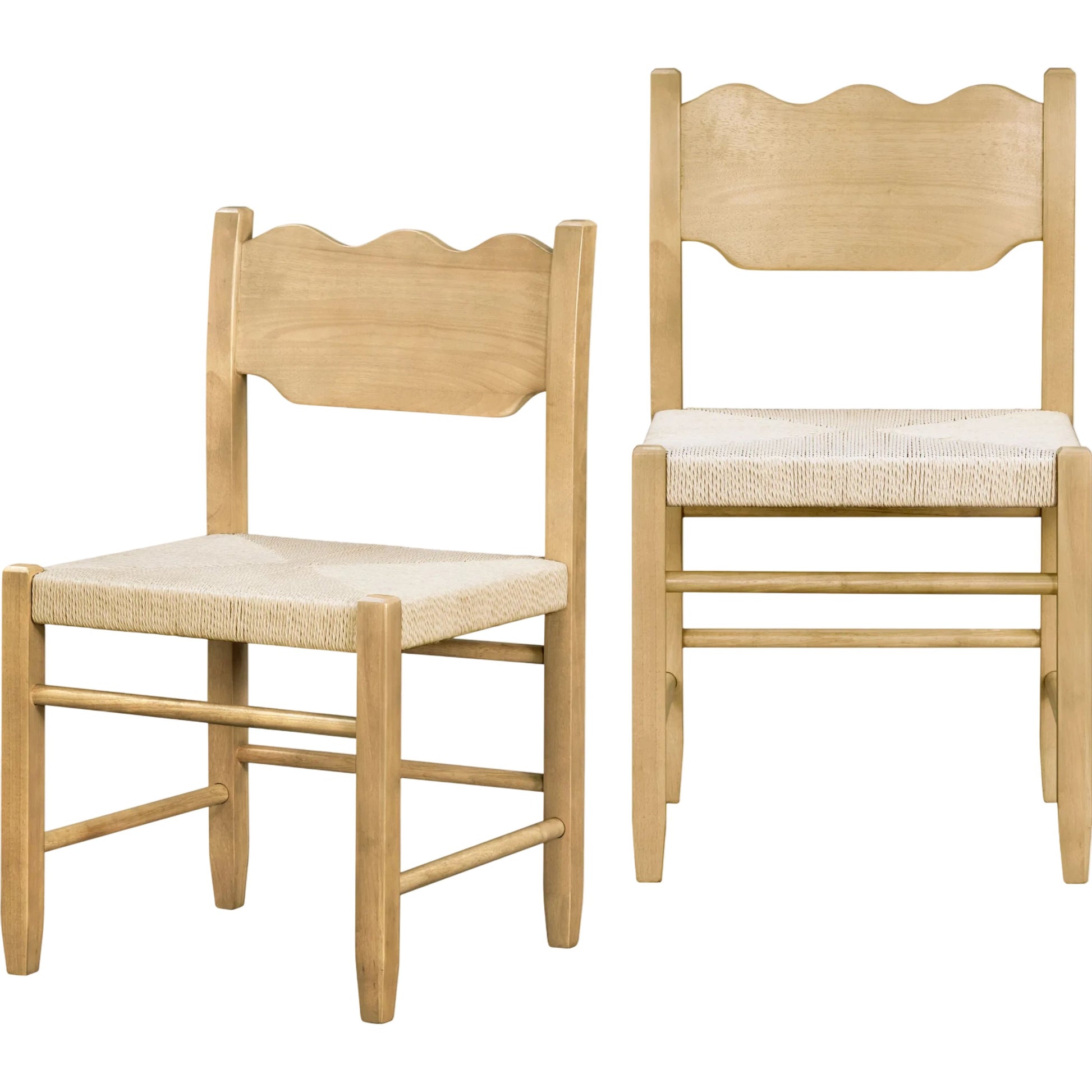 Arista Dining Chair (Set of 2) by Becki Owens x Livabliss in top: tan, white; base: tan and stained, matte. Made from ash wood veneer, cotton cord, rope, rubber wood in a rustic style.