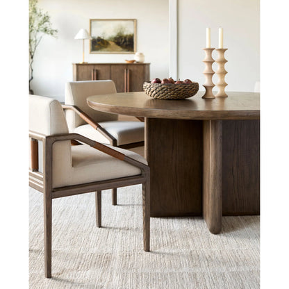 Atra Dining Table by Becki Owens x Surya in brown, dark brown. Made from rubber wood, oak veneer, mdf in a traditional style.