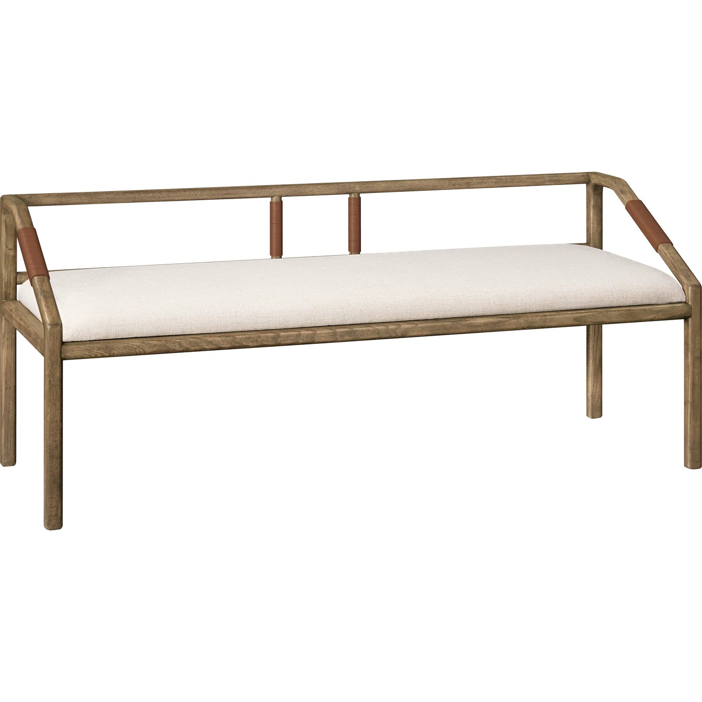002 SI-2379482 | Additional Silo | Atra Bench by Becki Owens x Surya in light beige, brown. Made from polyester, linen, red oak, leather wrapped, polyester wrapped foam in a rustic style.