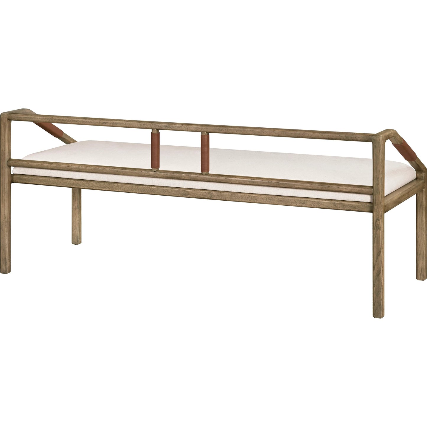 003 SI-2379482 | Additional Silo | Atra Bench by Becki Owens x Surya in light beige, brown. Made from polyester, linen, red oak, leather wrapped, polyester wrapped foam in a rustic style.