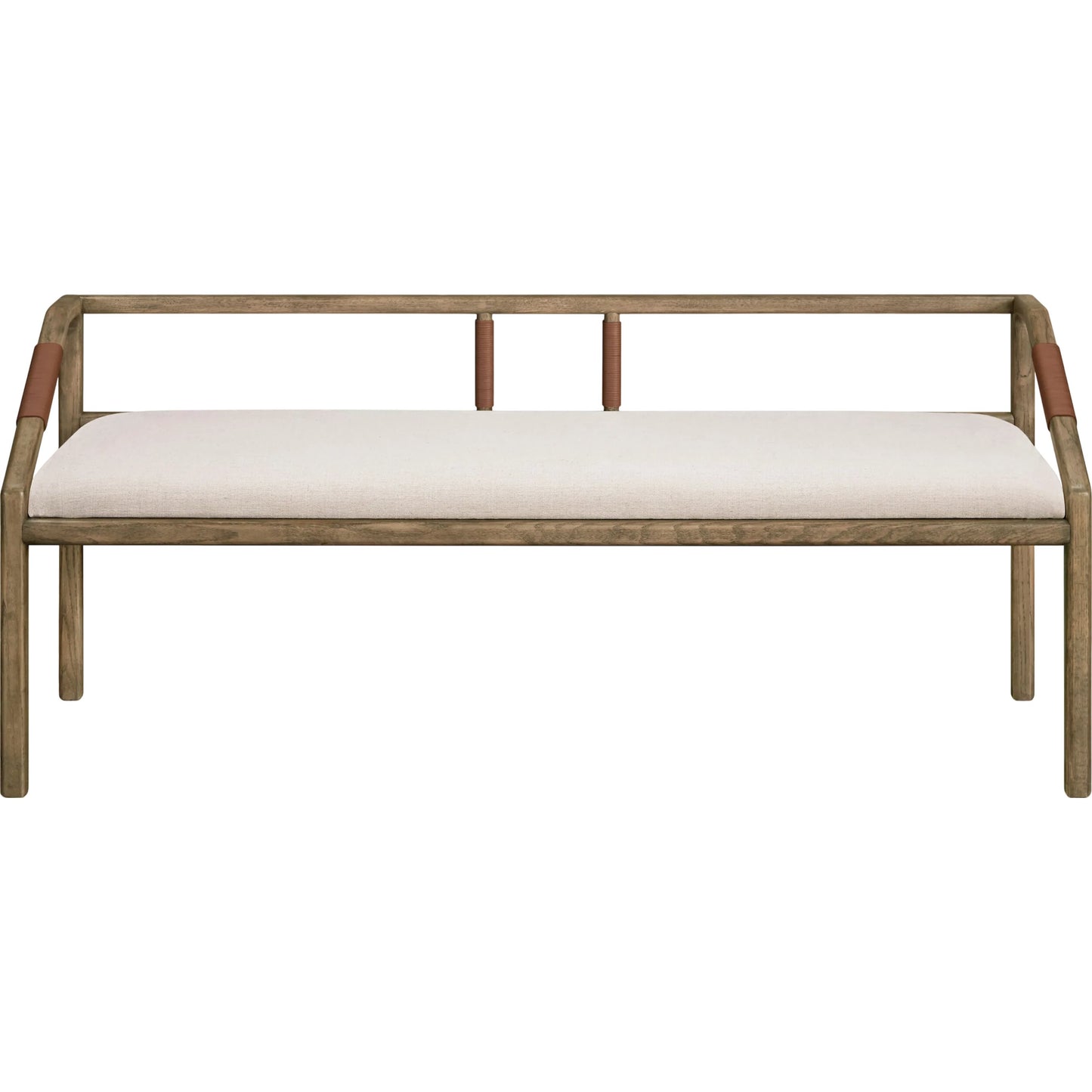 001 SI-2379482 | Primary Silo | Atra Bench by Becki Owens x Surya in light beige, brown. Made from polyester, linen, red oak, leather wrapped, polyester wrapped foam in a rustic style.