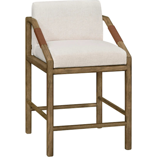 Atra Counter Stool by Becki Owens x Surya in light beige, brown. Made from polyester, linen, red oak, polyester wrapped foam in a unique style.