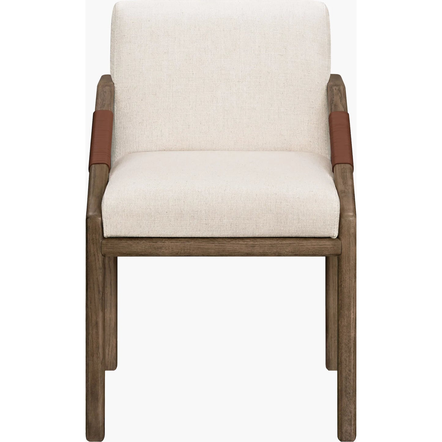 002 SI-2379484 | Additional Silo | Atra Dining Chair by Becki Owens x Surya in light beige, brown. Made from polyester, linen, red oak, leather wrapped, polyester wrapped foam in a rustic style.
