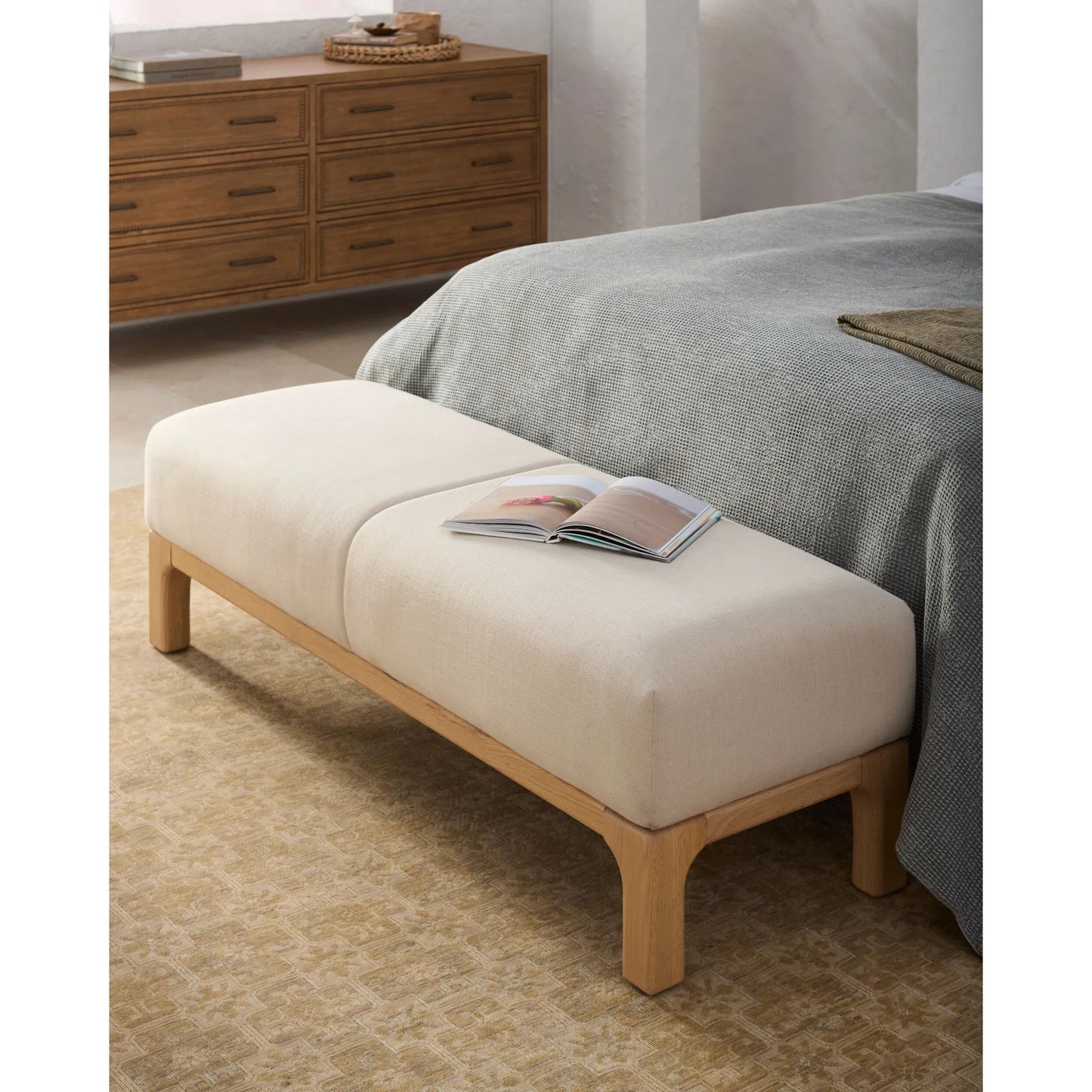 008 SI-2379487 | Lifestyle | Bradly Bench by Becki Owens x Surya. Made from polyester, red oak, polyester wrapped foam in a unique style.