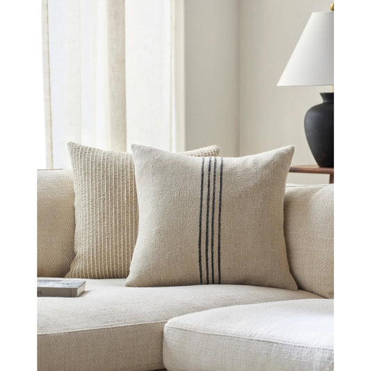 Brett Pillow - 496148 by Becki Owens x Livabliss in light brown, black. Made from front: 100% linen, back: 100% cotton in a modern style.