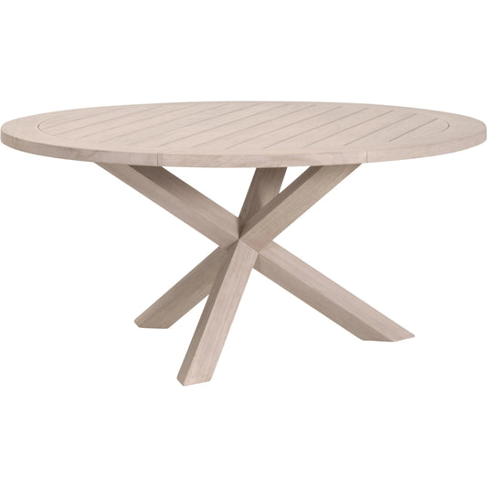 Boca Outdoor 63" Round Dining Table by Essentials For Living in washed ever teak. Made from solid teak wood in a unique style.
