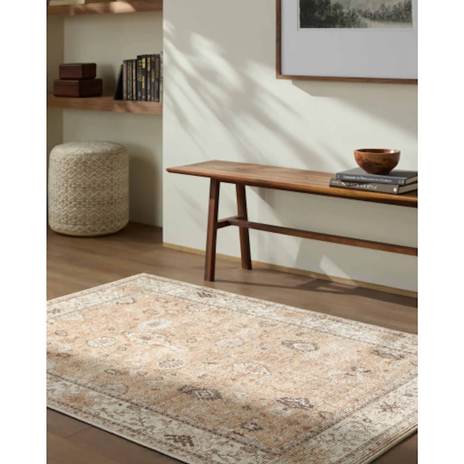 Davina BOCC-2303 Rug by Becki Owens x Livabliss in cream, dark brown, brown, dusty sage, tan. Made from polyester in a unique style.