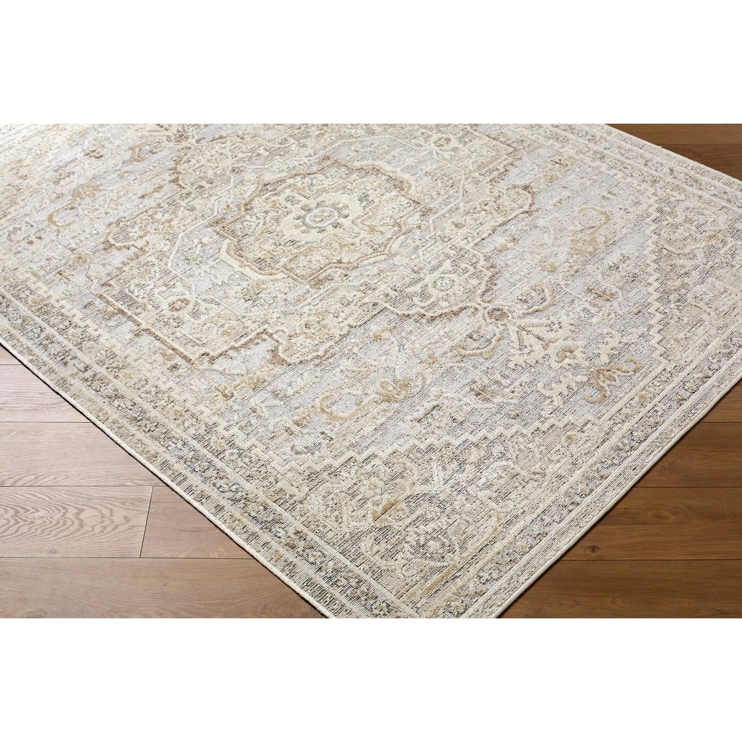 001 SI-2530108,SI-2530109,SI-2530110 | Closeup | Carmela BOCM-2303 Rug by Becki Owens x Livabliss in ivory, light beige, beige, tan, medium gray. Made from polyester, polypropylene in a unique style.