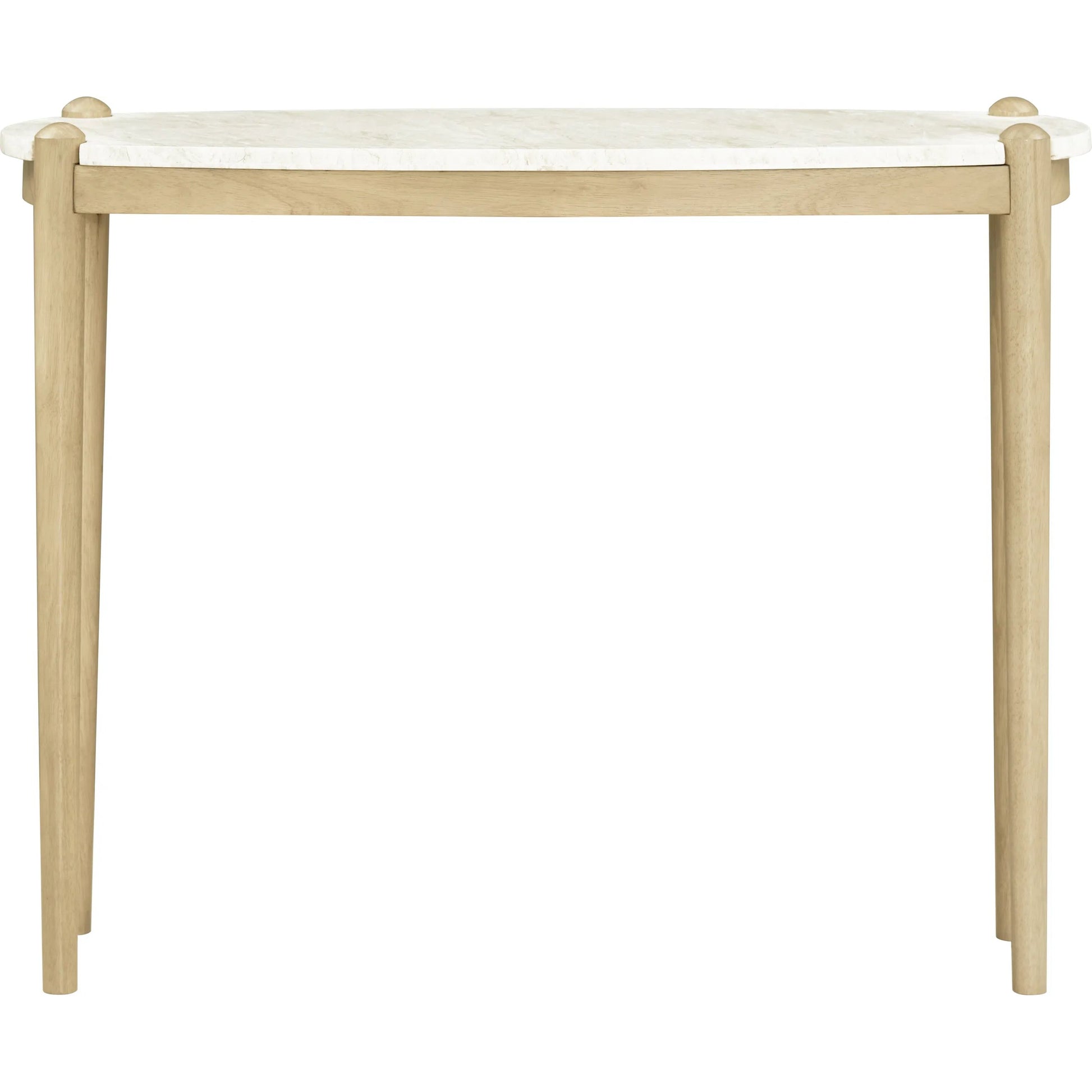 Coronado Console Table by Becki Owens x Livabliss in top: white; base: tan and stained, polished. Made from marble, rubber wood in a transitional style.