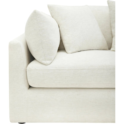 Capitola Sofa by Becki Owens x Surya in off-white. Made from polyester, linen, plywood, foam, duck feathers in a unique style.