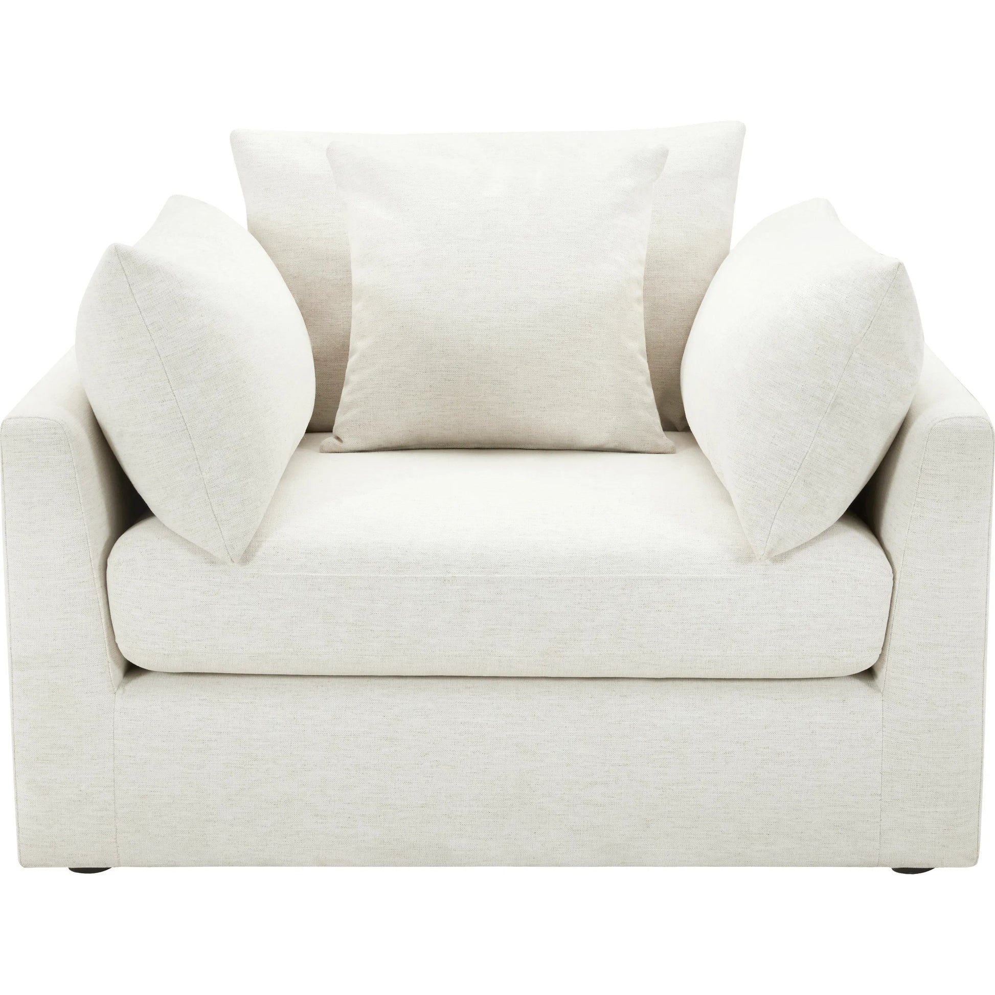 Capitola Accent Chair by Becki Owens x Surya in white and stained. Made from polyester, linen, black plywood, foam, duck feathers in a unique style.