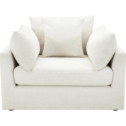 Capitola Accent Chair by Becki Owens x Surya in white and stained. Made from polyester, linen, black plywood, foam, duck feathers in a unique style.
