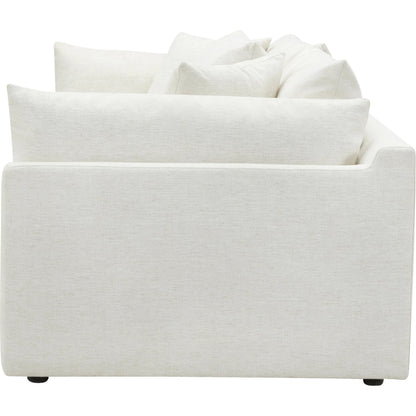 Capitola Accent Chair by Becki Owens x Surya in white and stained. Made from polyester, linen, black plywood, foam, duck feathers in a unique style.