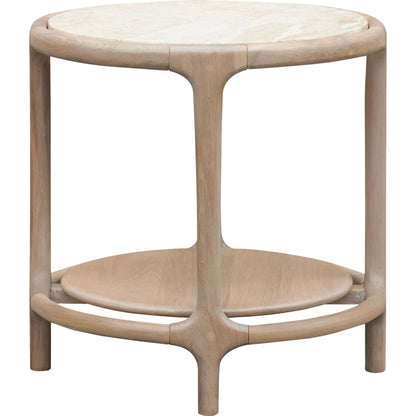 Eve End Table by Becki Owens x Surya in cream, beige and polished, lacquered. Made from marble, oak in a transitional style.
