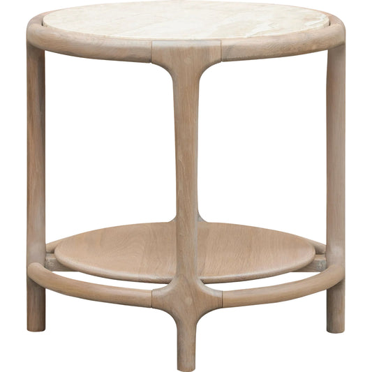 Eve End Table by Becki Owens x Surya in cream, beige and polished, lacquered. Made from marble, oak in a unique style.