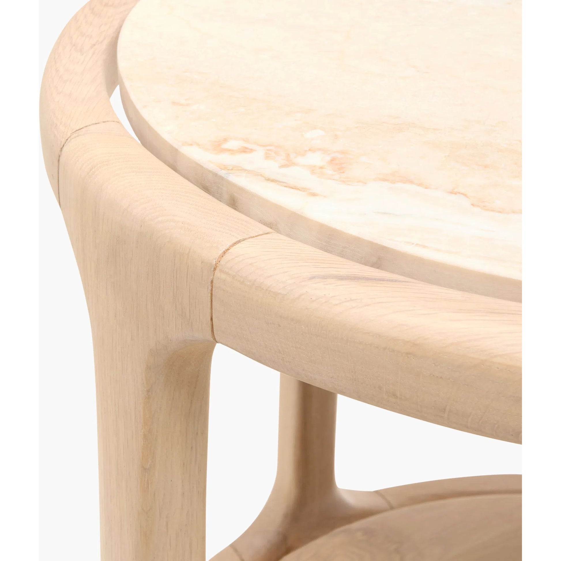 Eve End Table by Becki Owens x Surya in cream, beige and polished, lacquered. Made from marble, oak in a transitional style.