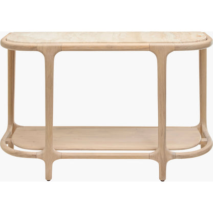 Eve Console Table by Becki Owens x Surya in cream, beige and polished, lacquered. Made from marble, oak in a transitional style.