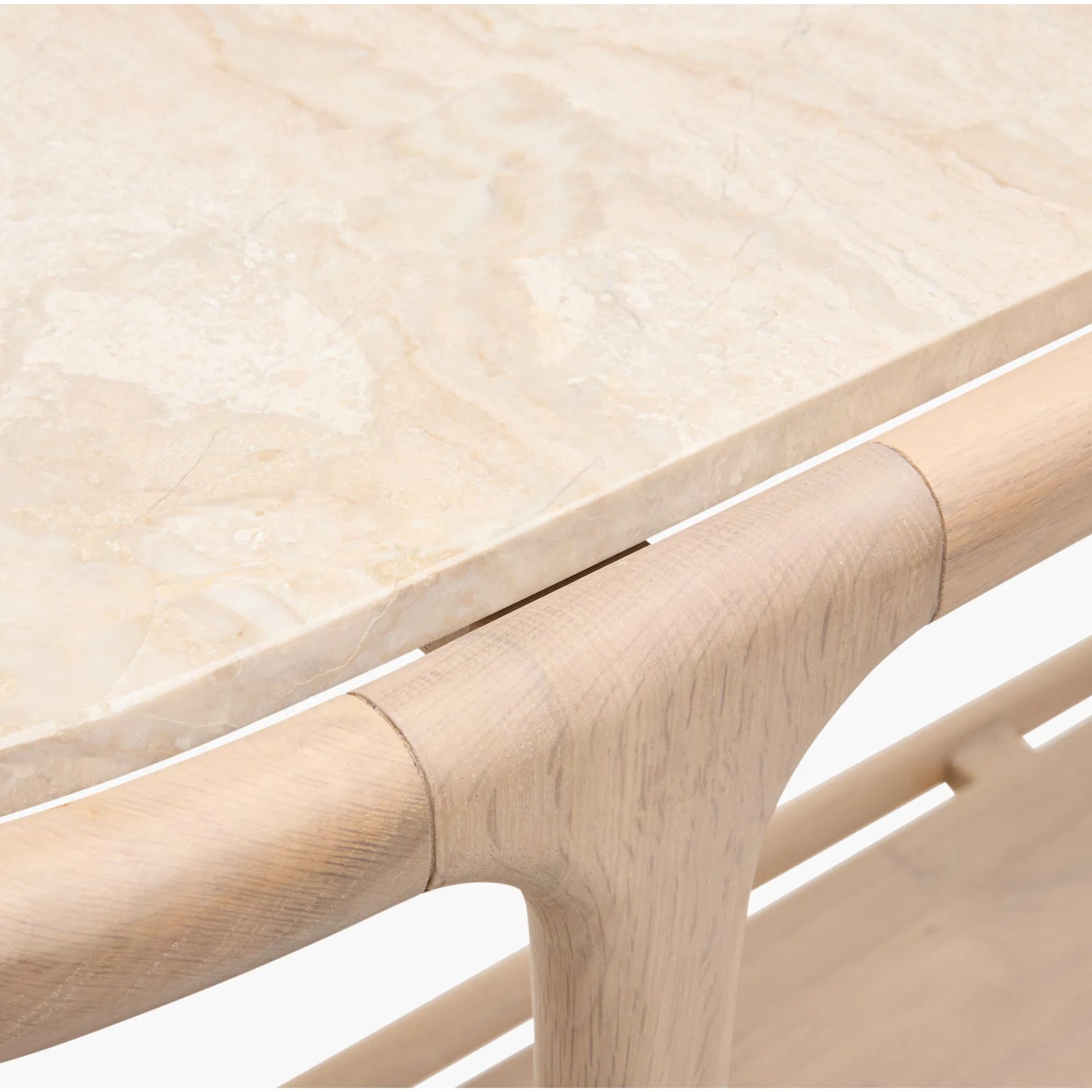 Eve Console Table by Becki Owens x Surya in cream, beige and polished, lacquered. Made from marble, oak in a transitional style.