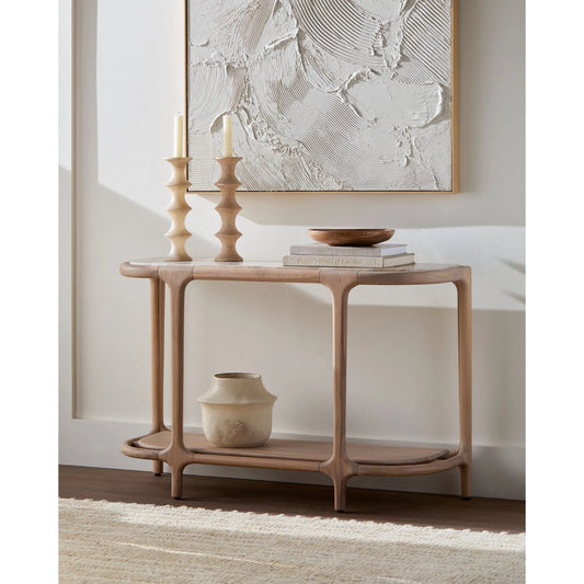Eve Console Table by Becki Owens x Surya in cream, beige and polished, lacquered. Made from marble, oak in a unique style.