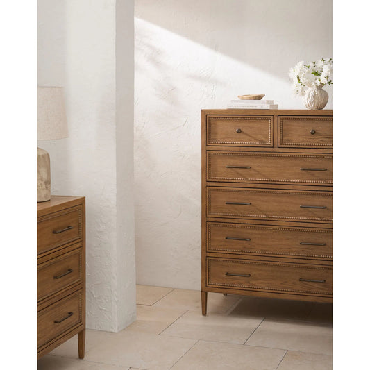 Hermosa Dresser by Becki Owens x Surya in brown. Made from rubber wood, oak veneer in a unique style.