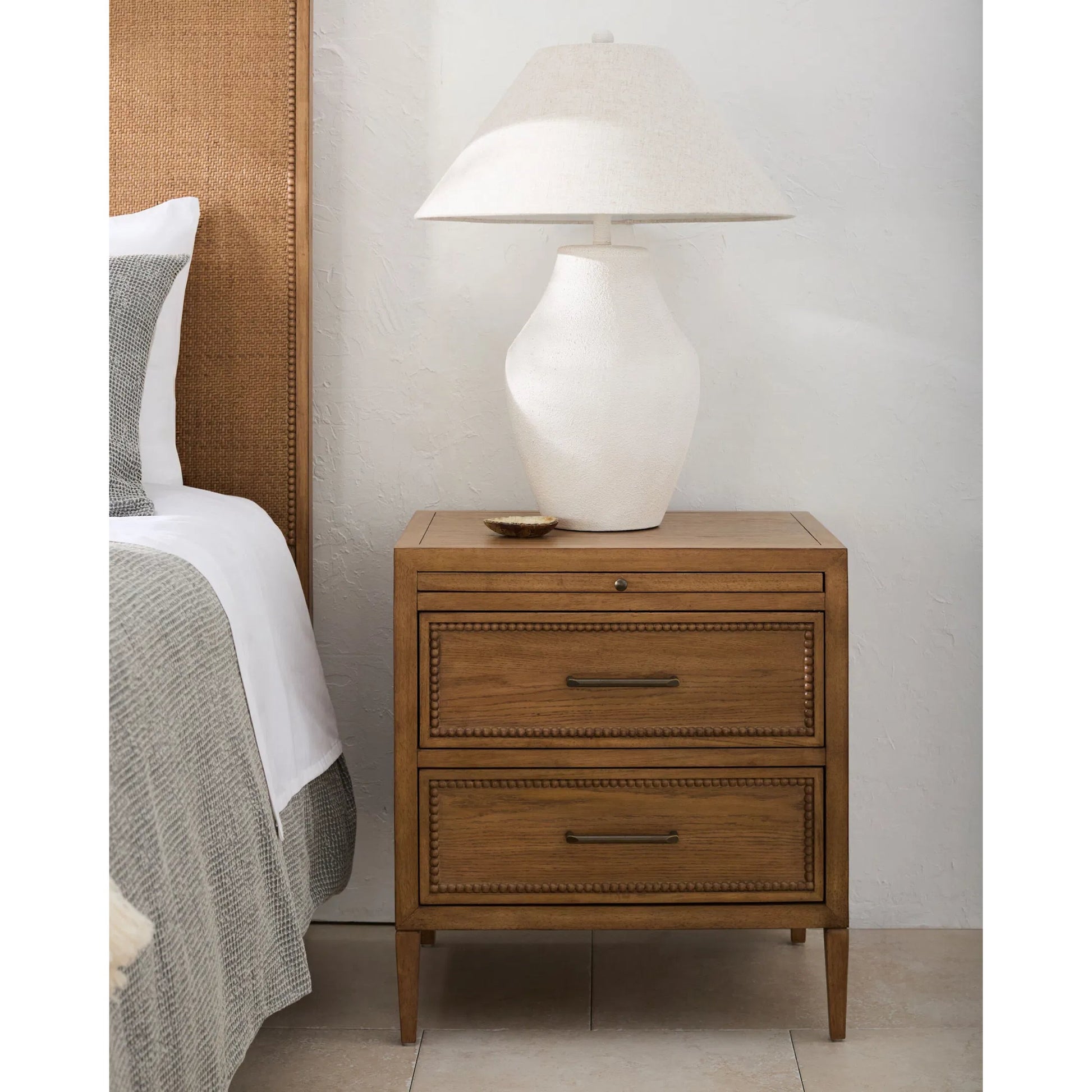 Hermosa Nightstand by Becki Owens x Surya in brown. Made from rubber wood, oak veneer in a transitional style.