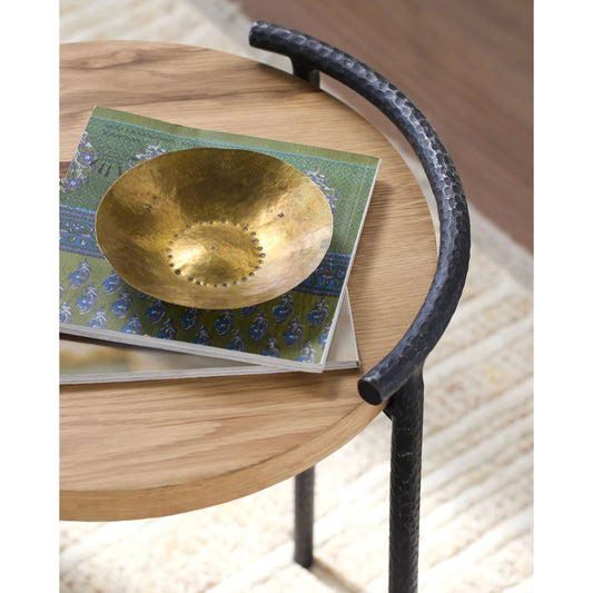 Ojai End Table by Becki Owens x Surya in beige, black. Made from oak veneer, iron in a unique style.