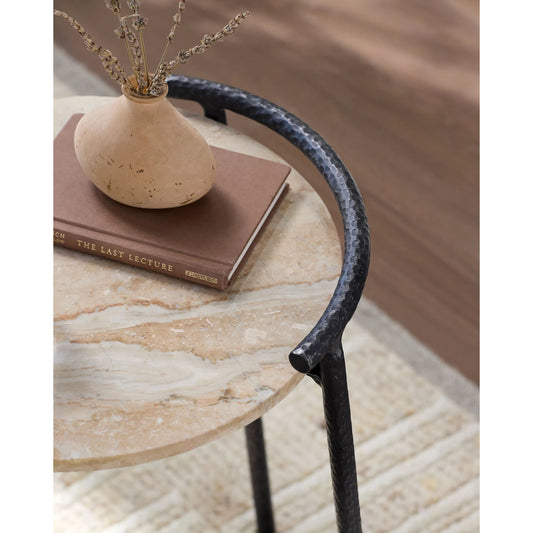 Ojai Marble End Table by Becki Owens x Surya in cream, black. Made from marble, iron in a unique style.
