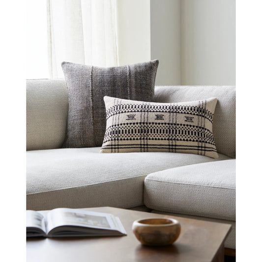 Myrna Pillow - 496189 by Becki Owens x Livabliss in light beige, black. Made from front: 100% cotton, back: 100% cotton in a traditional style.