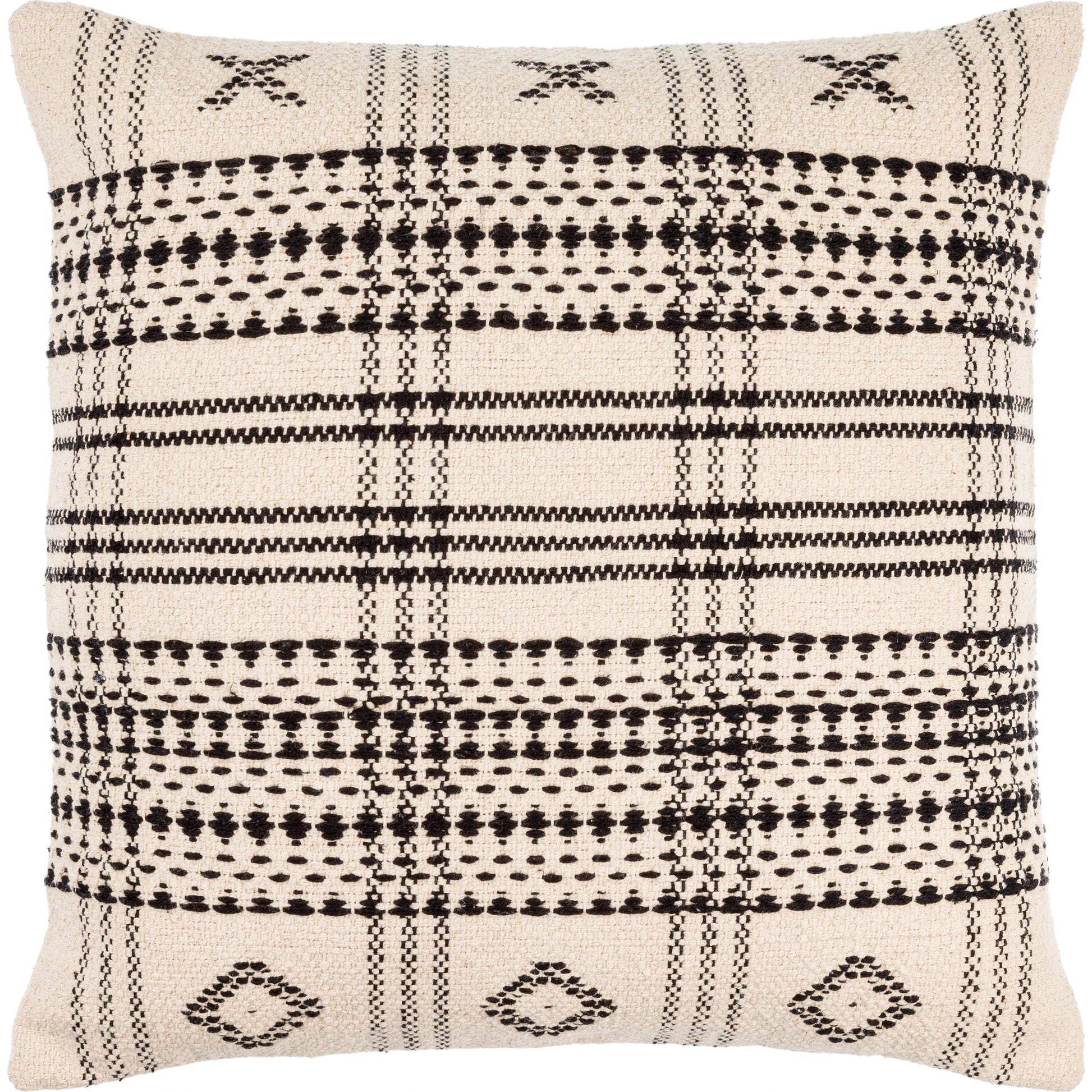 Myrna Pillow - 496189 by Becki Owens x Livabliss in light beige, black. Made from front: 100% cotton, back: 100% cotton in a traditional style.