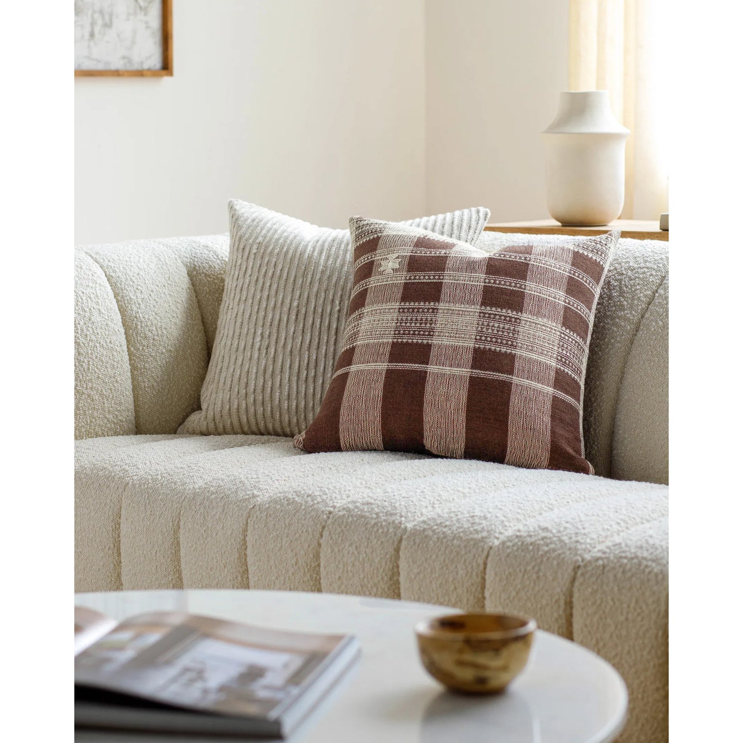 003 SI-2138317,SI-2138318,SI-2138320,SI-2138321,SI-2138323,SI-2138324 | Lifestyle | Myrna Pillow - 496200 by Becki Owens x Livabliss in dark brown, white. Made from wool, cotton in a cottage & farmhouse style.