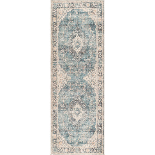Marlene Rug - 490022 by Becki Owens x Livabliss in ice blue, blue, cream, light sage, charcoal, burgundy. Made from face: 100% polyester, warp: 100% cotton in a unique style.