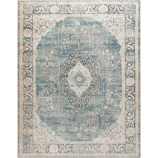 Marlene Rug - 490022 by Becki Owens x Livabliss in ice blue, blue, cream, light sage, charcoal, burgundy. Made from face: 100% polyester, warp: 100% cotton in a unique style.